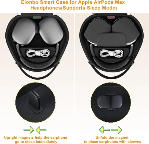 Vista 2 de Elonbo Funda inteligente para auriculares inalámbricos Apple AirPods Max sobre la oreja (compatible con el modo de suspensión), funda rígida