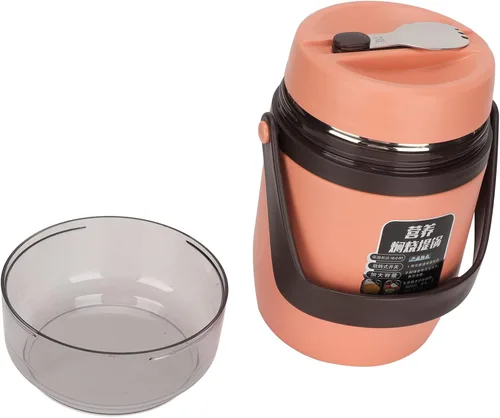 Vista 2 de ZJchao Contenedor de almuerzo de comida caliente, contenedor de sopa al vacío de 2 litros, tarro de comida aislado de 3 niveles, lonchera térmica