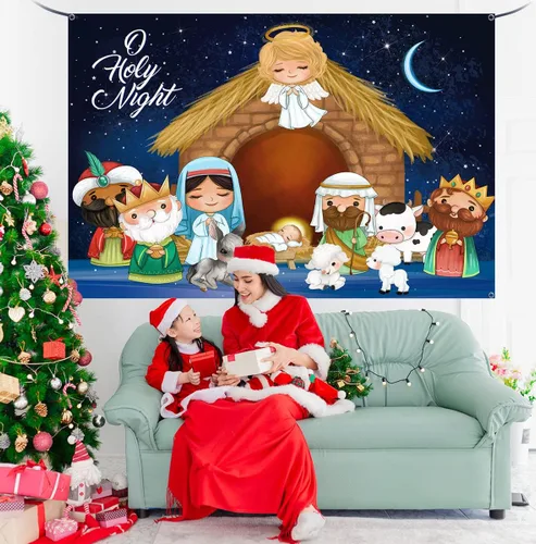 Vista 2 de Pesebre religioso escena pesebre religiosa Navidad gran fondo suministros para decoración de noche santa