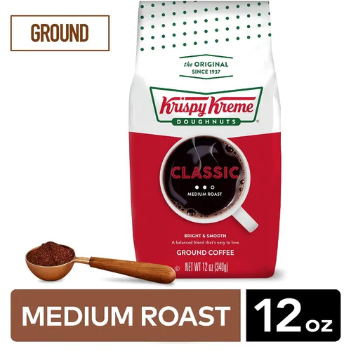 Vista 2 de Krispy Kreme Donuts, clásico, café molido, tostado medio, bolsa de 12 onzas