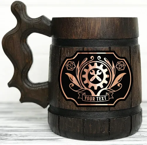 Vista 4 de Taza de cerveza Artificer Class de 17 onzas, regalo de fiesta de mazmorras y dragones para los amantes de dnd, taza de cerveza de madera