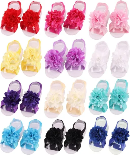 Vista 8 de Sandalias con Flor para Pies Descalzos de Niña Bebé para Recién Nacidos (0-3T)