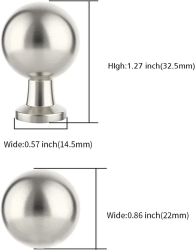 Vista 2 de Asidrama Paquete de 10 pomos de níquel satinado cepillado para gabinetes de cocina, pomos de tocador, pomo de cajón, herrajes para gabinetes, pomos