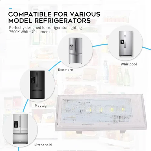 Vista 7 de Repuesto de luz LED para refrigerador W10515058 W10515057 compatible con Whirlpool Kenmore Maytag, WPW10515058, W10522611, W10465957, AP6022534