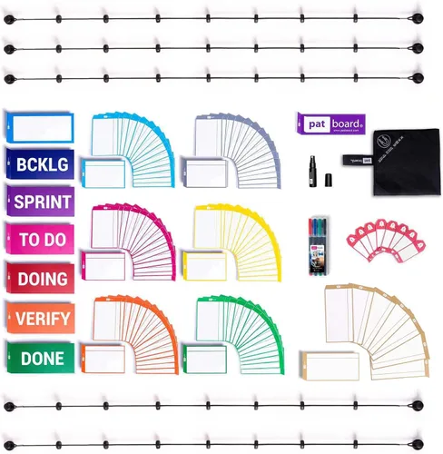 Vista 2 de Scrum and Kanban Tools, kit de etiquetas de instrucción magnéticas para tablero.