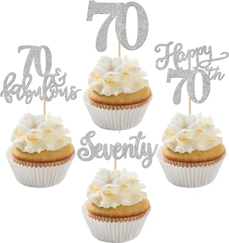Vista 21 de Rsstarxi Paquete de 24 adornos con purpurina para cupcakes de 30 cumpleaños, treinta y 30 fabulosas selecciones de cupcakes, decoraciones para feliz