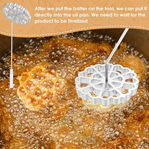 Vista 4 de Moldes para bunuelos con mango, rosetón de hierro, herramienta para galletas de 4.7 in, molde desmontable para hacer galletas, molde reutilizable