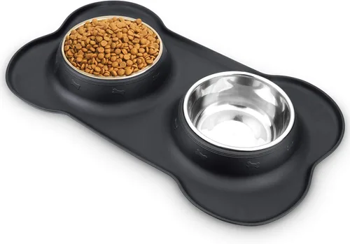 Vista 10 de AsFrost Tazones de comida para perros, cuencos de acero inoxidable para perros, juego de cuencos para agua y alimentos con alfombrilla de silicona