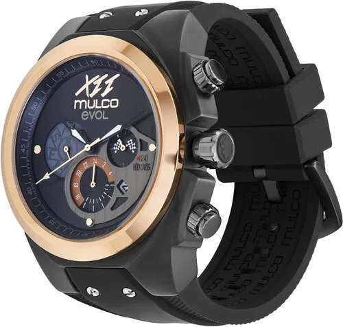 Vista 2 de MULCO Relojes para hombre - Evol, caja de acero inoxidable con correa de silicona para muñeca, movimiento multifuncional de cuarzo, pantalla