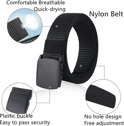 Vista 3 de Cinturón para hombre, cinturón táctico militar de nailon con hebilla sin metal, paquete de 2