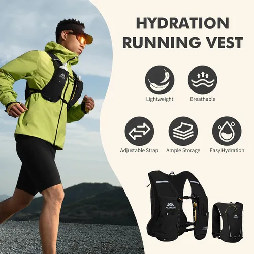 Vista 5 de AONIJIE Running Hydration Vest for Women Men 8L Hydration Backpack Hiking Multiple Pocket Designs Lightweight Breathable for Climbing, Marathon &