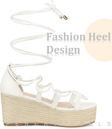 Vista 4 de Perphy Sandalias de tiras con tacón de cuña y plataforma con cordones para mujer