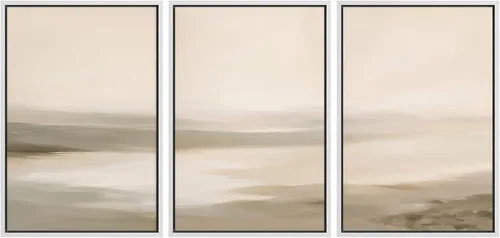 Vista 282 de SIGNFORD - Set de obras de arte en lienzo enmarcado para pared, ilustraciones abstractas de neblina del desierto en tonos neutros beige y marrón