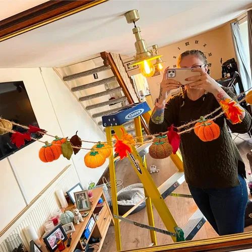 Vista 6 de Guirnalda de calabaza de fieltro, juego de calabaza, decoración de calabaza, guirnalda de otoño, festiva de temporada para interiores y exteriores