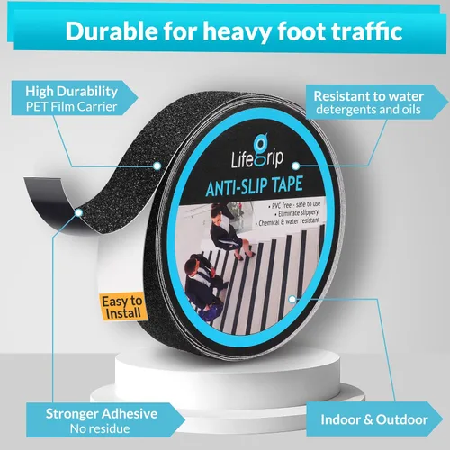 Vista 2 de Lifegrip - Cinta de tracción antideslizante, cinta de fricción de 1 pulgada x 15 pies, el mejor agarre, adhesivo abrasivo para escaleras, peldaños