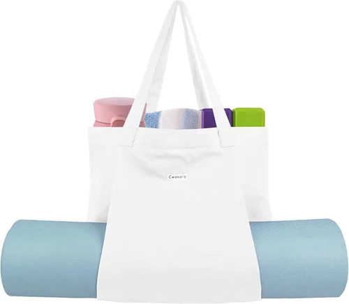 Vista 11 de Bolsas de yoga Cwokarb para mujeres con bolsas para esteras de yoga, tote de lona para pilates, bandolera para el hombro, para viajes, oficina