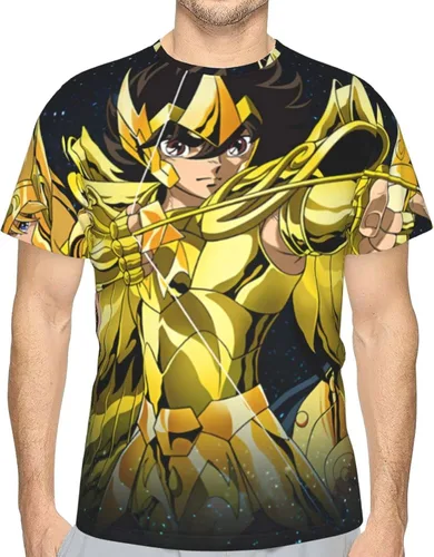Vista 4 de Saint Anime Seiya - Camiseta de manga corta para hombre, suave, casual, unisex, cuello redondo, camiseta de entrenamiento