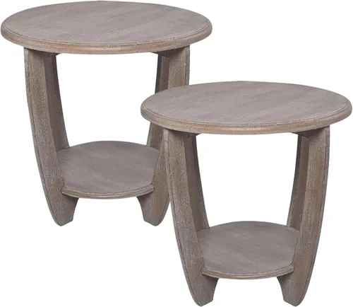 Vista 11 de COZAYH - Mesa auxiliar y auxiliar rústica, redonda con almacenamiento Solid And Manufactured Wood, 23.75 in W, 23.25 in H, 50 lb Capacity