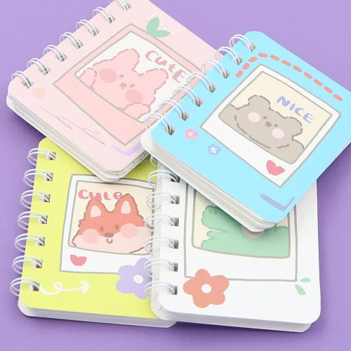 Vista 7 de 4 Pcs A7 Animal Mini Notebooks,Cartoon Small Spiral Pocket Journal Hardcover Note Books Fox Bear Rabbit Crocodile Lined Portable Notepad Diary Party