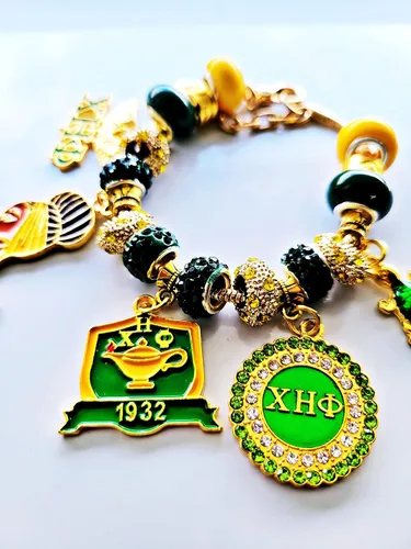 Vista 2 de Pulseras con dijes personalizados de hermandad, Esmalte, estrás