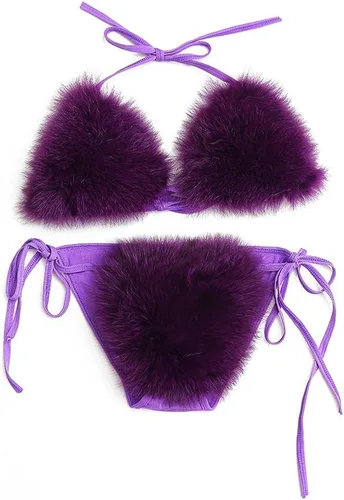 Vista 31 de ZOSCGJMY Conjunto de bikini de dos piezas de piel sintética para mujer Beige