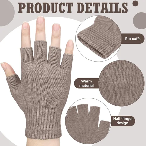 Vista 2 de SATINIOR 4 pares de guantes de invierno de medio dedo, guantes de punto sin dedos, guantes elásticos cálidos para hombres y mujeres
