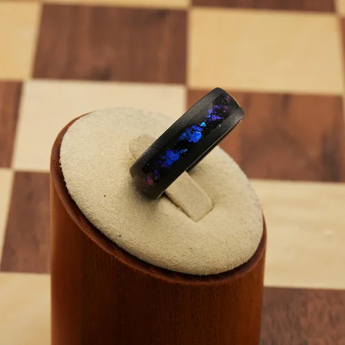Vista 2 de 100S JEWELRY Anillos de tungsteno para hombre, incrustaciones de galaxia de ópalo nebulosa de Orión, acabado cristalino arenado negro, ideal