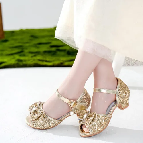 Vista 2 de Furdeour Zapatos de vestir para niñas, zapatos de niña de flores, tacones bajos, puntera abierta, boda, fiesta, escuela, niños pequeños y grandes
