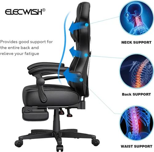 Vista 4 de ELECWISH Sillas de juego para adultos, respaldo alto, giratorias, reclinables, ergonómicas, para videojuegos, reposacabezas y soporte lumbar, silla