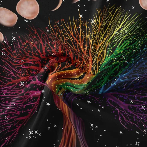 Vista 7 de Tapiz de árbol de la vida, misterioso árbol de los deseos, tapiz de arte estético para colgar en la pared, psicodélico, hippie, bohemio, arte
