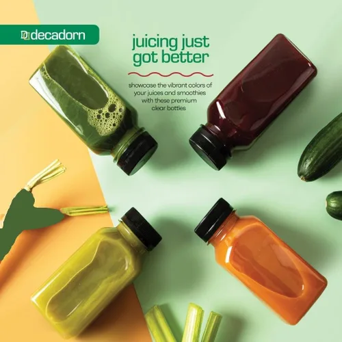 Vista 6 de DECADORN Botellas de plástico de 8 onzas con tapas, 12 unidades - Botellas para hacer jugos - HECHAS EN EE. UU. Botellas mini transparentes