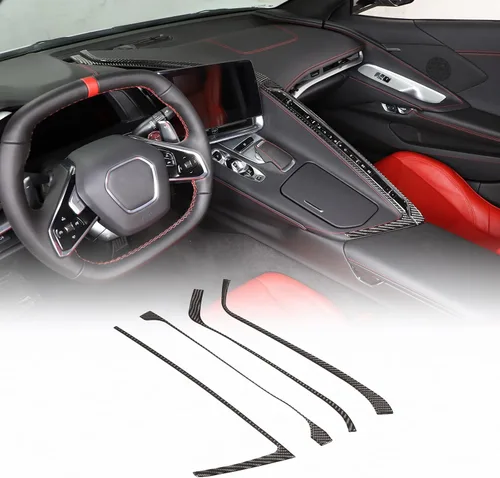 Vista 9 de Kit de decoración de tira de calcomanías de fibra de carbono real 3D suave para centro de automóvil, interruptor de CA, compatible con Corvette C8