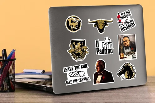Vista 5 de The Godfather Movie - Paquete variado de calcomanías de vinilo de 50 quilates, tamaño grande, con cita troquelada y personajes para laptop, botella