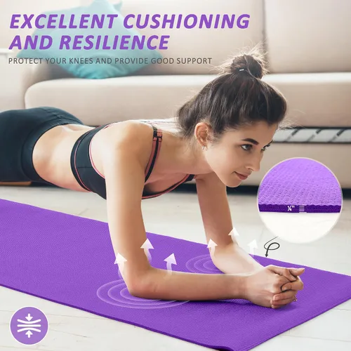 Vista 3 de Signature Fitness - Tapete de yoga multiusos de 0.25 pulgadas de grosor, alta densidad, sin desgarros, con correa y características ligeras para uso