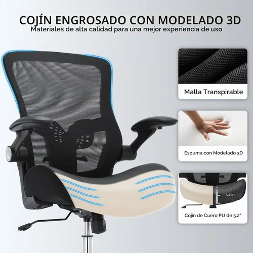 Vista 7 de Silla de oficina grande y alta de 400 libras, silla de escritorio ergonómica con cojín ancho de espuma de modelado 3D, silla de computadora