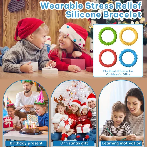 Vista 4 de Pulseras para ansiedad, collar masticable, juguetes sensoriales para niños pequeños y adultos con autismo para niños, adolescentes, personas
