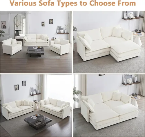 Vista 6 de mikibama Juego de sofá biplaza y sillón de lujo de 2 piezas, moderno juego de sofás nube tapizados de chenilla con 5 almohadas para sala de estar