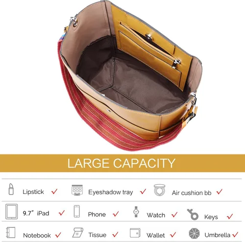 Vista 10 de BROMEN Bolsa Hobo para mujer, diseñada con cuero vegano, de hombro, bandolera