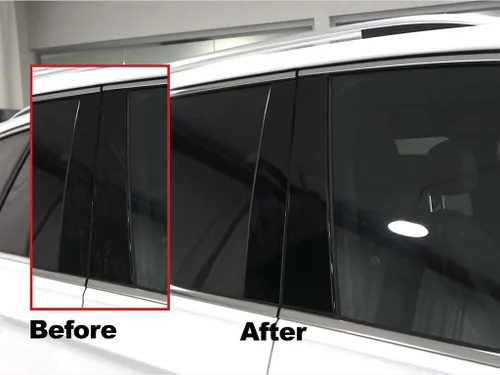 Vista 6 de Rvinyl Kit de molduras de ventana precortadas para postes de pilar en negro brillante, compatible con Ford Fusion 2013-2020 - Parte trasera adhesiva