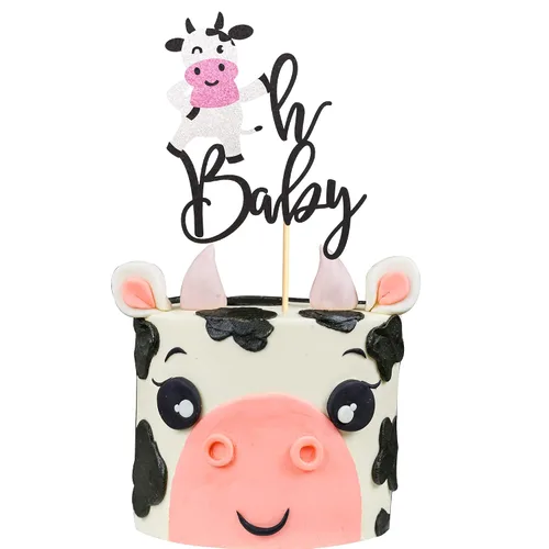 Vista 11 de 1 decoración para pastel de cumpleaños con diseño de vaca, animales de granja, decoración de pastel de vaca para temática de vaca, baby shower