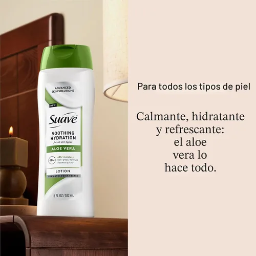 Vista 2 de Suave Loción calmante de hidratación para manos y cuerpo con aloe vera que refresca la piel seca, de absorción rápida, crema hidratante intensiva