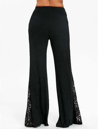 Vista 5 de Pantalones acampanados de yoga para mujer, pantalones elásticos de teñido anudado, cintura alta, talla grande, pantalones palazzo largos y anchos
