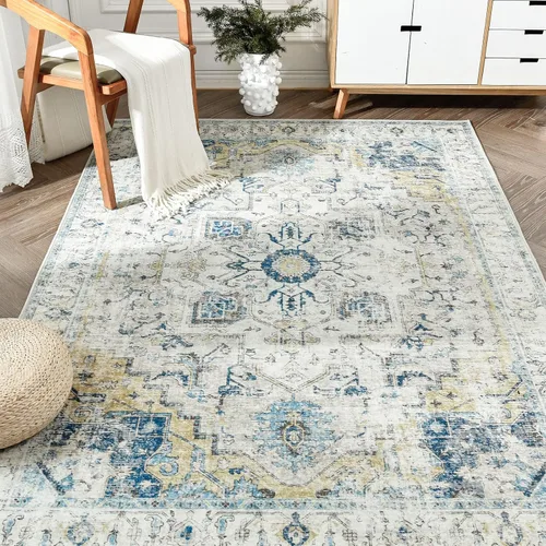 Vista 33 de jinchan Alfombra de Área 2x3 pies Alfombra Vintage de Entrada Lavable Bohemia Tapete Interior para Puerta Medallón Floral Tapete Pequeño para Puerta