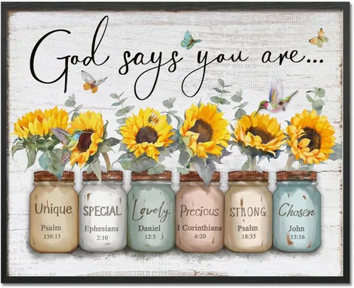 Vista 15 de Dios Dice Que Eres Arte de Pared: Arte de Pared con Versículo Bíblico Cristiano Inspiracional, Escritura Religiosa, Regalos de Aliento para Mujeres