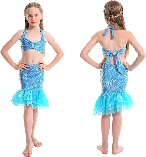 Vista 3 de DNFUN Traje de baño de sirena para niñas, traje de baño de sirena