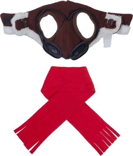 Vista 3 de Rubies Conjunto de sombrero y bufanda para mascotas de aviador para perros o gatos, S/M