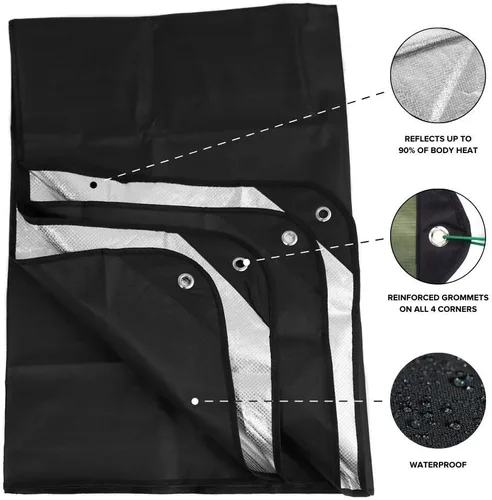 Vista 2 de Arcturus Lona aislada, manta de supervivencia térmica reutilizable y resistente, 60 x 82 pulgadas, refleja el 90% del calor corporal, impermeable