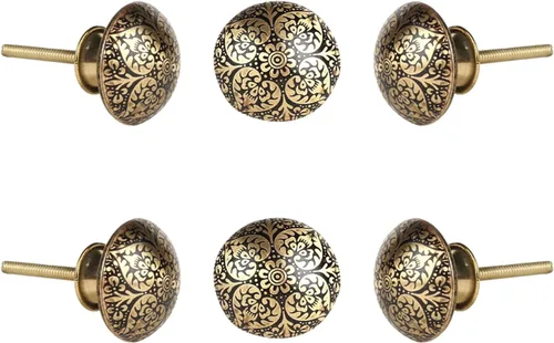 Vista 9 de Perilla Home Sirius Beige - Paquete de 6 pomos redondos de metal de latón para interiores y exteriores, paso, gabinetes de cocina, pomos de diseño