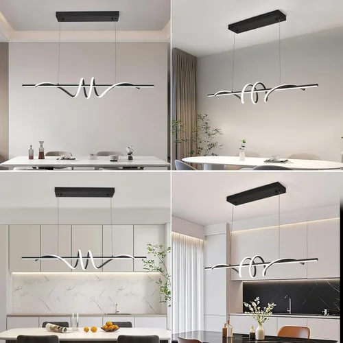 Vista 7 de Lámpara colgante LED moderna, lámpara de araña negra de 39.37 pulgadas regulable con control remoto y teléfono, temperatura de color ajustable