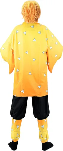 Vista 3 de C-ZOFEK Disfraz de cosplay para hombre, talla estadounidense, kimono Haori, uniforme negro con cinturón